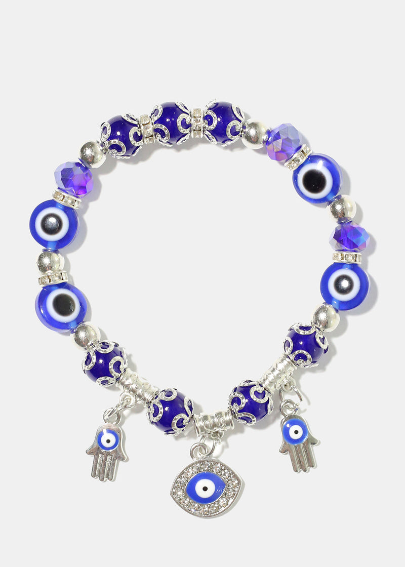 Evil Eye Colorful Bead Bracelet Blue/Silver JEWELRY - Shop Miss A