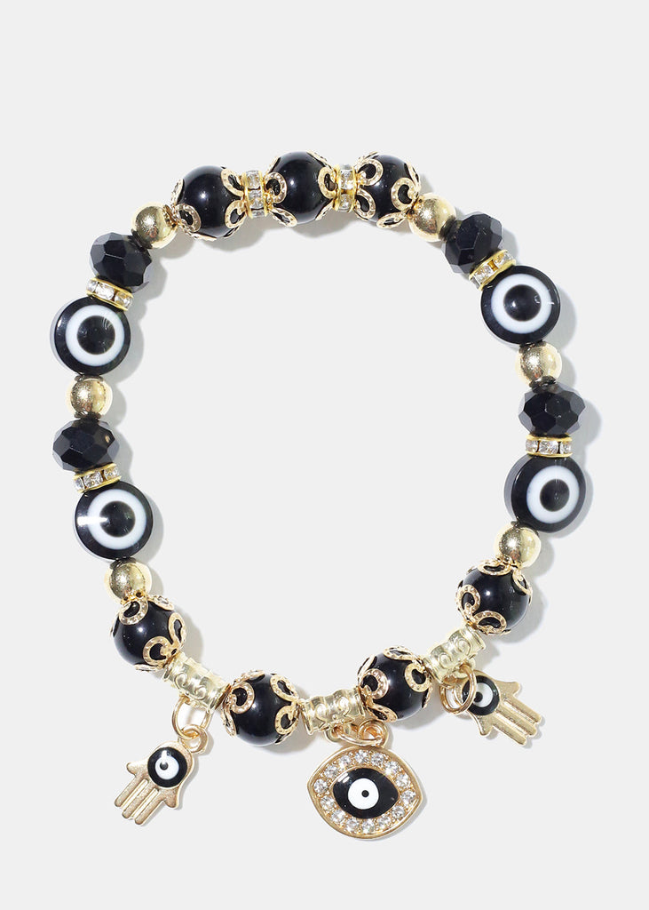 Evil Eye Colorful Bead Bracelet Black/Gold JEWELRY - Shop Miss A