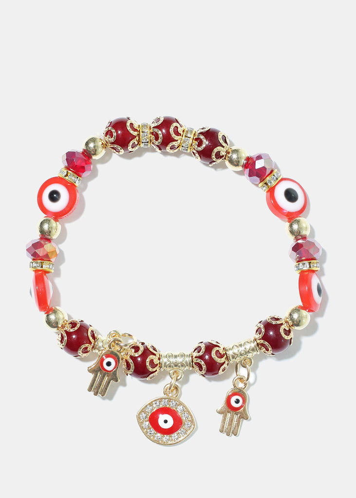 Evil Eye Colorful Bead Bracelet Red/GOld JEWELRY - Shop Miss A