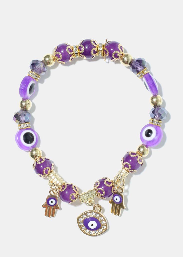 Evil Eye Colorful Bead Bracelet Purple/Gold JEWELRY - Shop Miss A