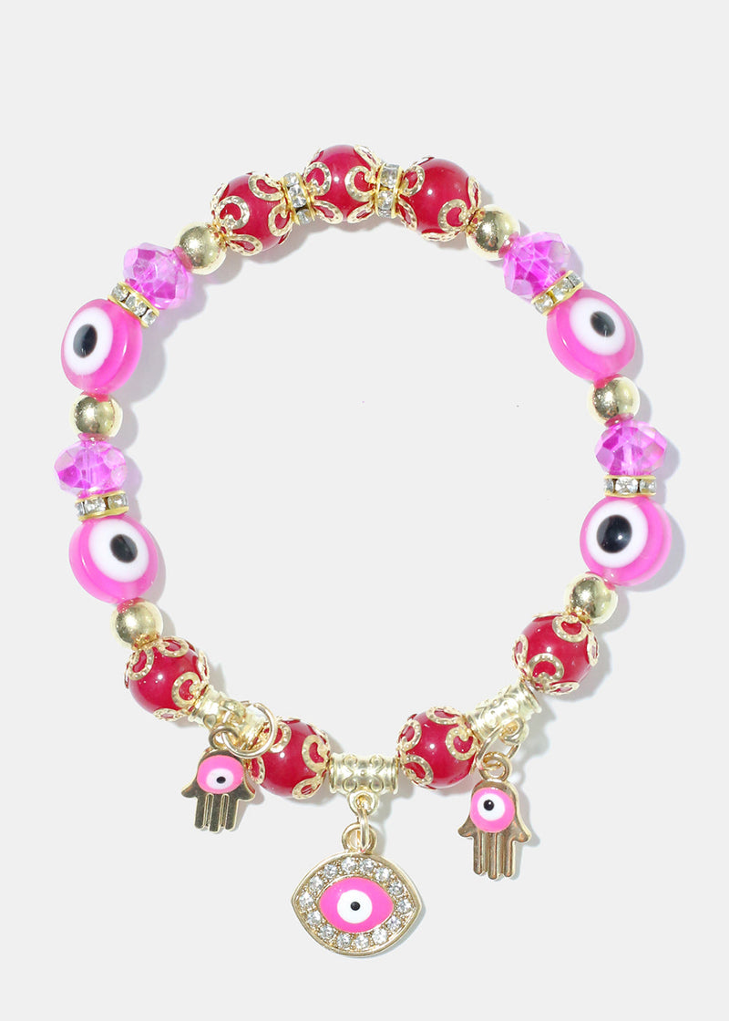 Evil Eye Colorful Bead Bracelet Pink/Gold JEWELRY - Shop Miss A