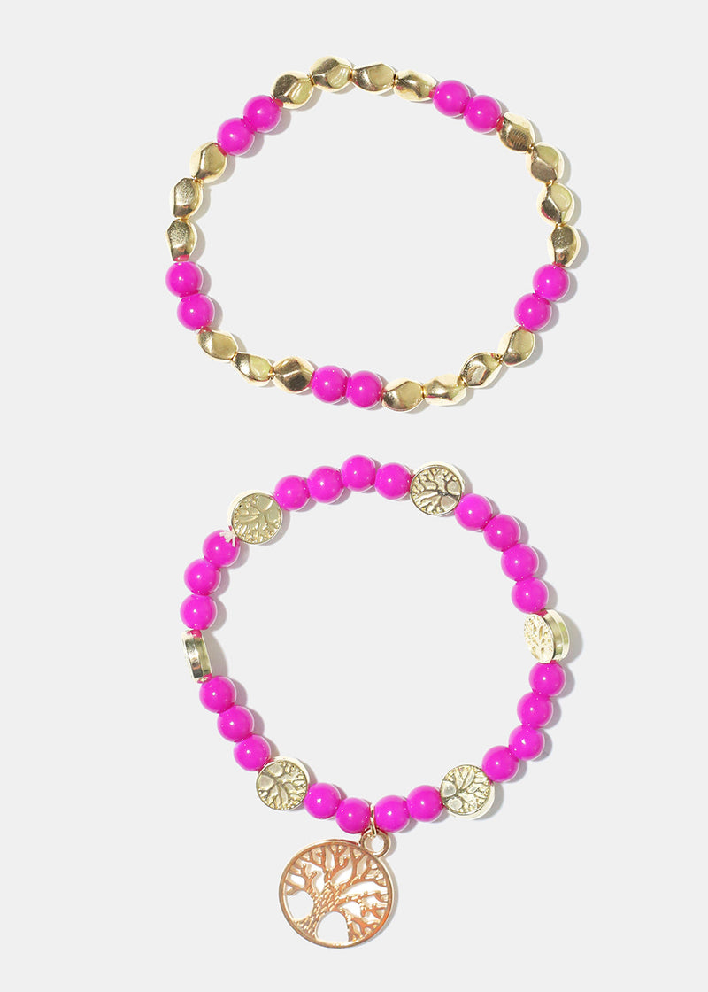 Tree of Life Charm Bracelet Pink/Gold JEWELRY - Shop Miss A