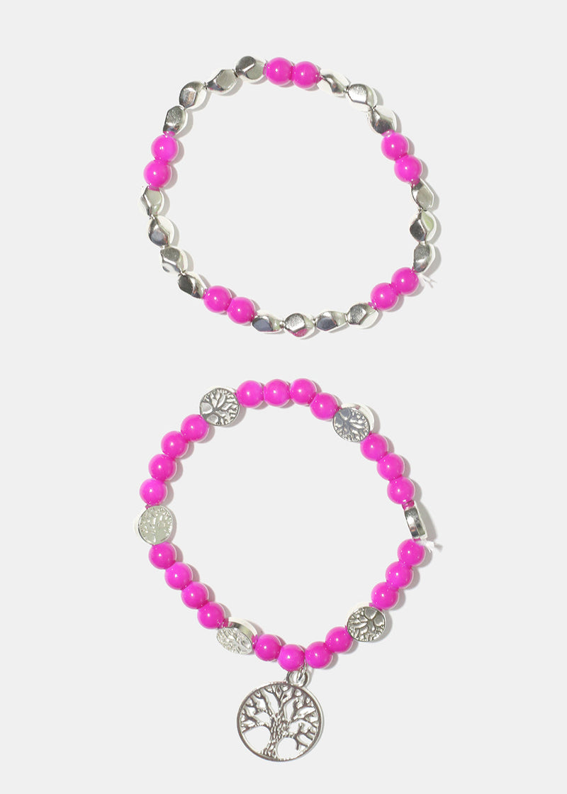 Tree of Life Charm Bracelet Pink/Silver JEWELRY - Shop Miss A