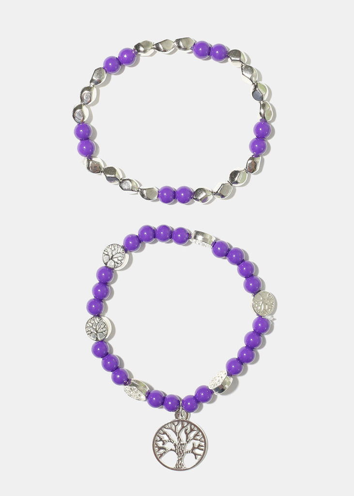Tree of Life Charm Bracelet Purple/Silver JEWELRY - Shop Miss A