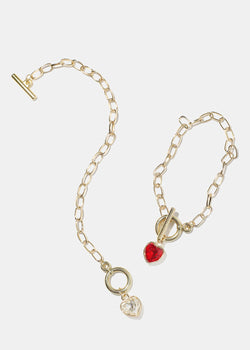 Heart Charm Chain Link Bracelet  JEWELRY - Shop Miss A