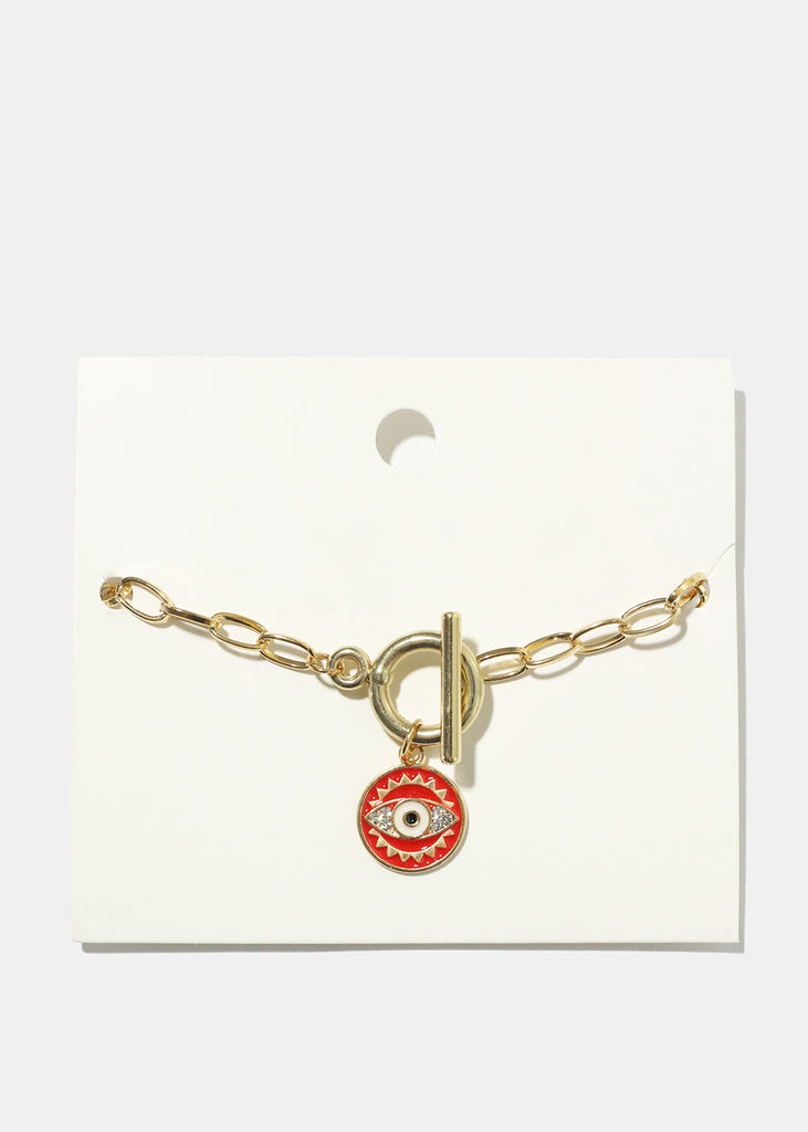 Evil Eye Toggle Chain Bracelet Red JEWELRY - Shop Miss A