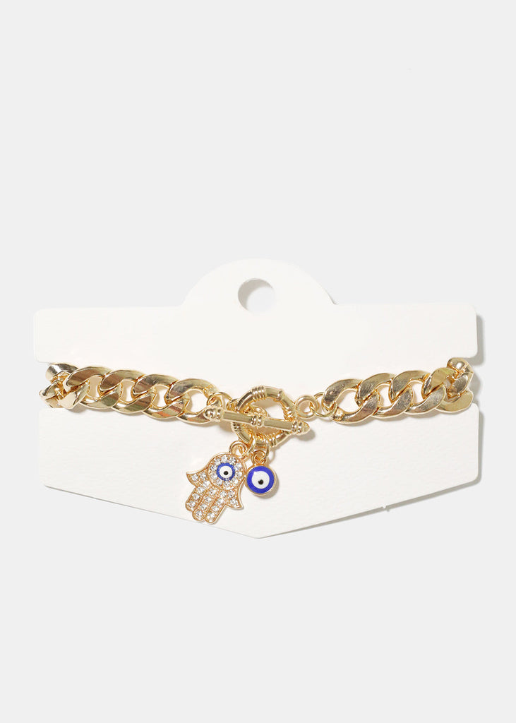 Hamsa Hand & Evil Eye Chain Bracelet Gold JEWELRY - Shop Miss A