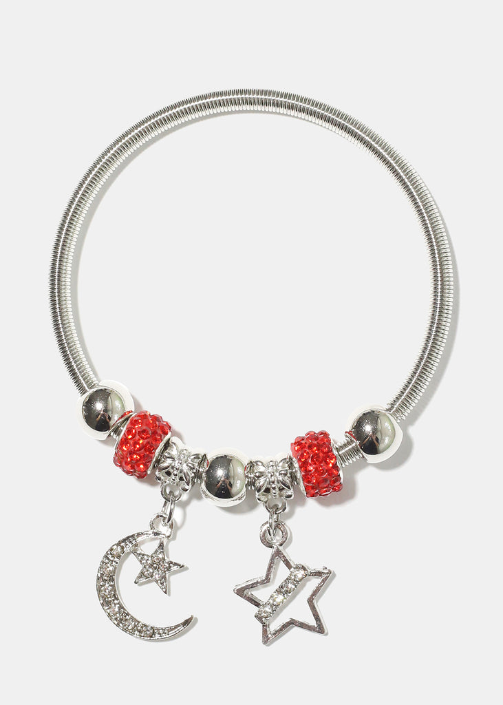 Moon & Star Bangle Red/Silver JEWELRY - Shop Miss A