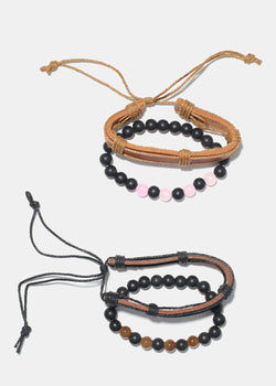 Bead & Leatherette Bracelet Set  JEWELRY - Shop Miss A