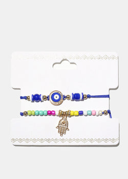 Evil Eye Adjustable Bracelet Gold/Blue JEWELRY - Shop Miss A