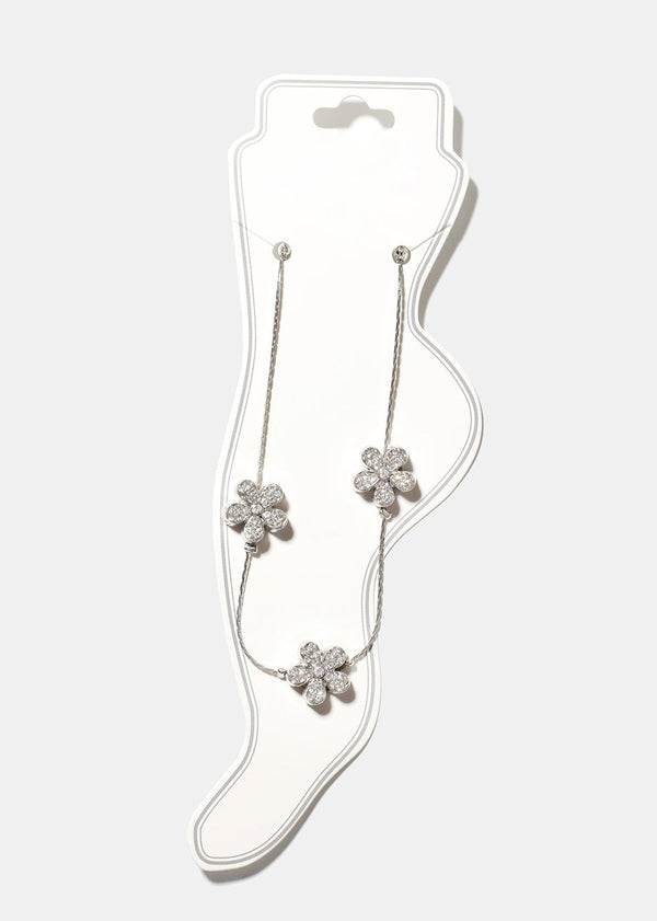 Anklet with Flowers Silver JEWELRY - Shop Miss A