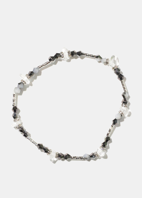 Beaded Anklet Black/Silver JEWELRY - Shop Miss A