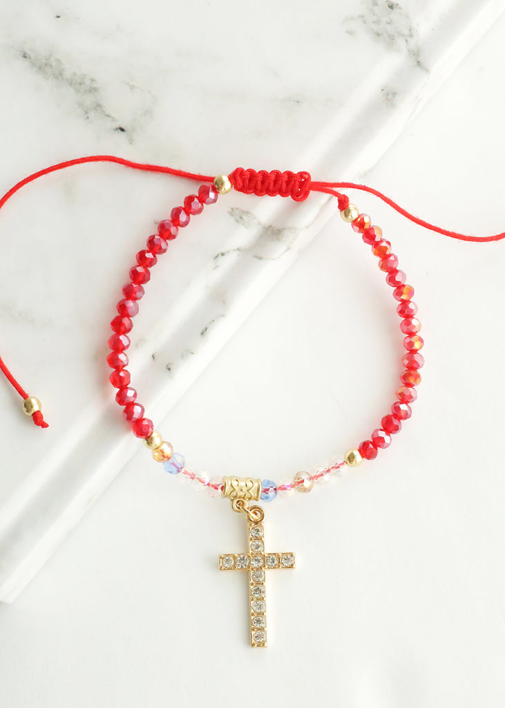 Red Bead Bracelet with Cross  JEWELRY - Shop Miss A