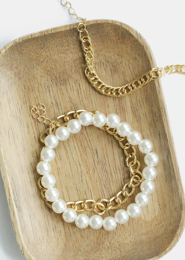 Pearl & Chain Link Layered Bracelet  JEWELRY - Shop Miss A