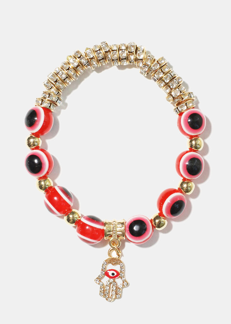 Evil Eye & Hamsa Hand Charm Bracelet Red JEWELRY - Shop Miss A