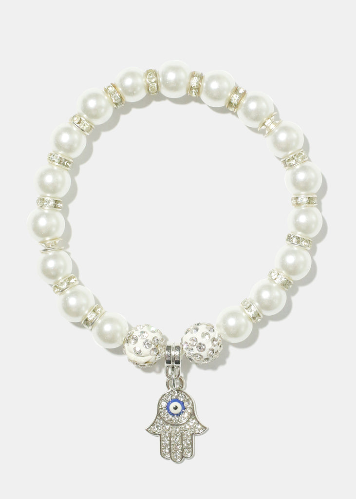 Hamsa Hand Pearl Bracelet Silver JEWELRY - Shop Miss A