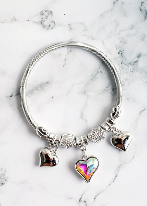 Heart & Charm Bracelet Silver JEWELRY - Shop Miss A