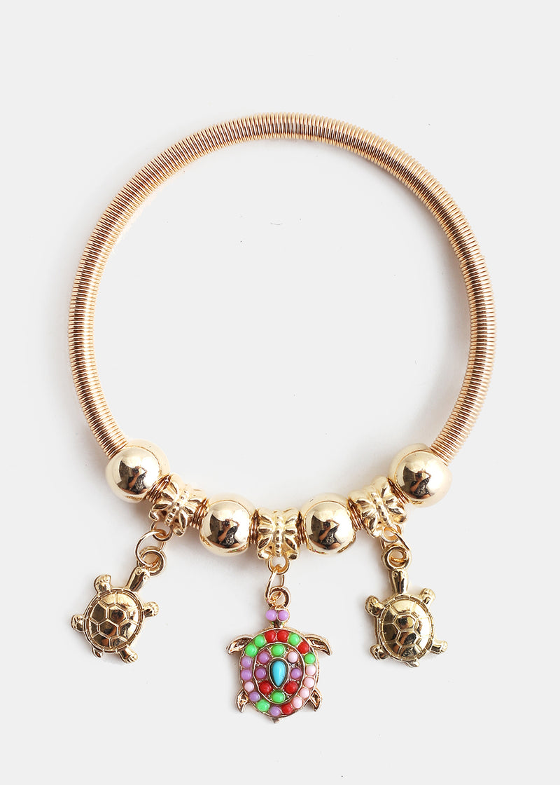 Turtle Charm Stretch Bracelet Gold JEWELRY - Shop Miss A
