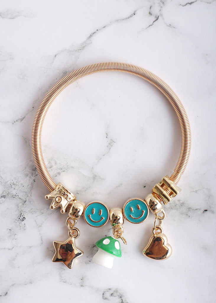 Mushroom & Smiley Face Bangle Green JEWELRY - Shop Miss A
