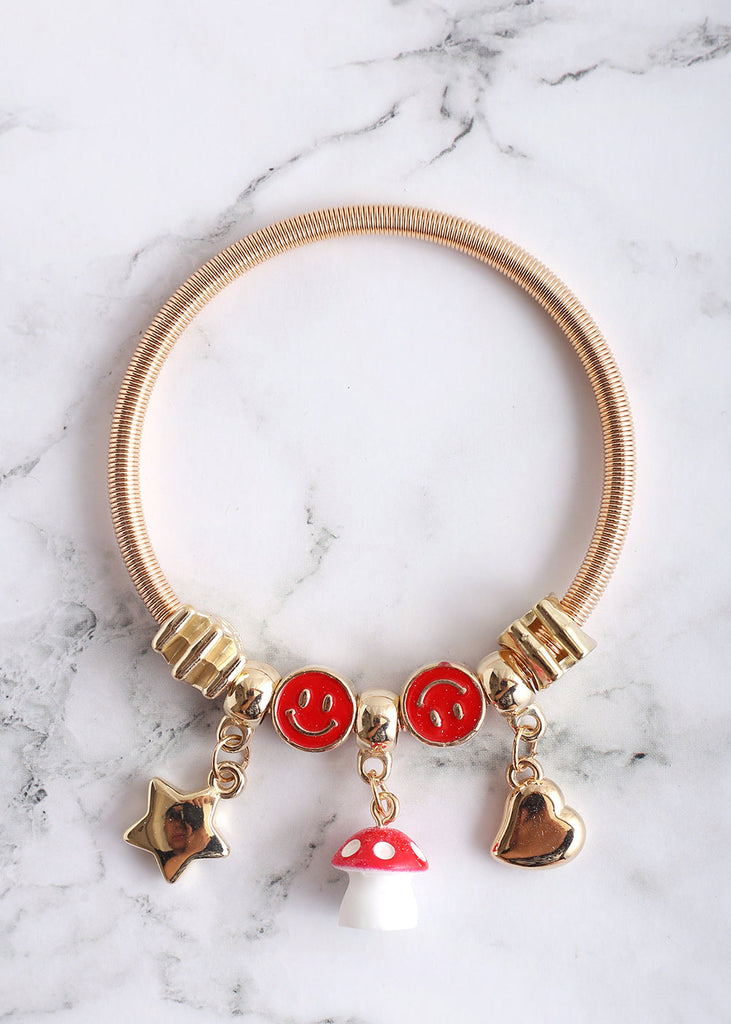 Mushroom & Smiley Face Bangle Red JEWELRY - Shop Miss A