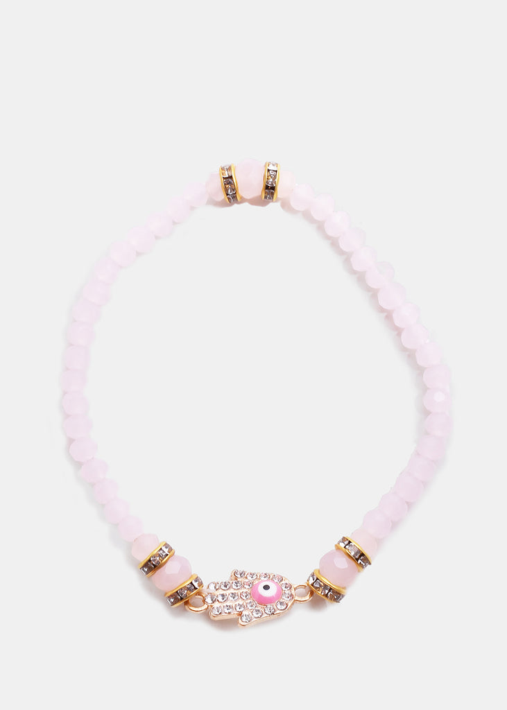 Hamsa Hand Bead Bracelet Pink/Gold JEWELRY - Shop Miss A
