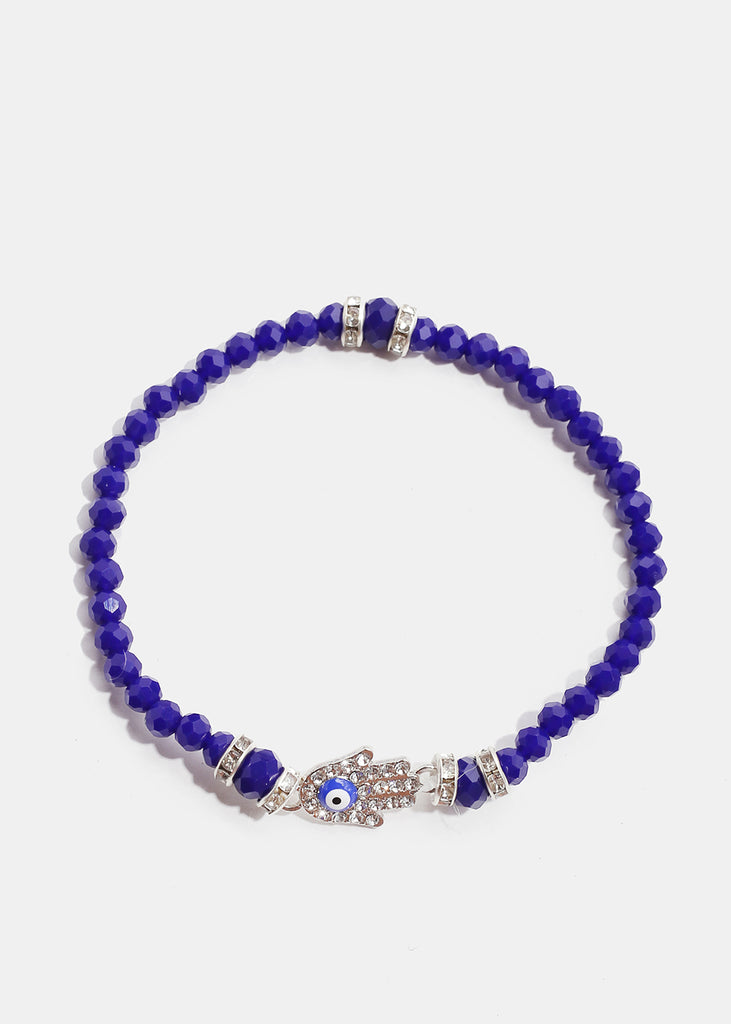 Hamsa Hand Bead Bracelet Blue/Silver JEWELRY - Shop Miss A