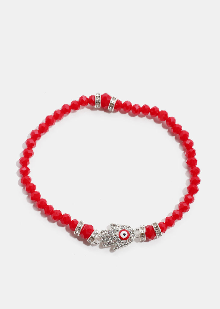 Hamsa Hand Bead Bracelet Red/Silver JEWELRY - Shop Miss A