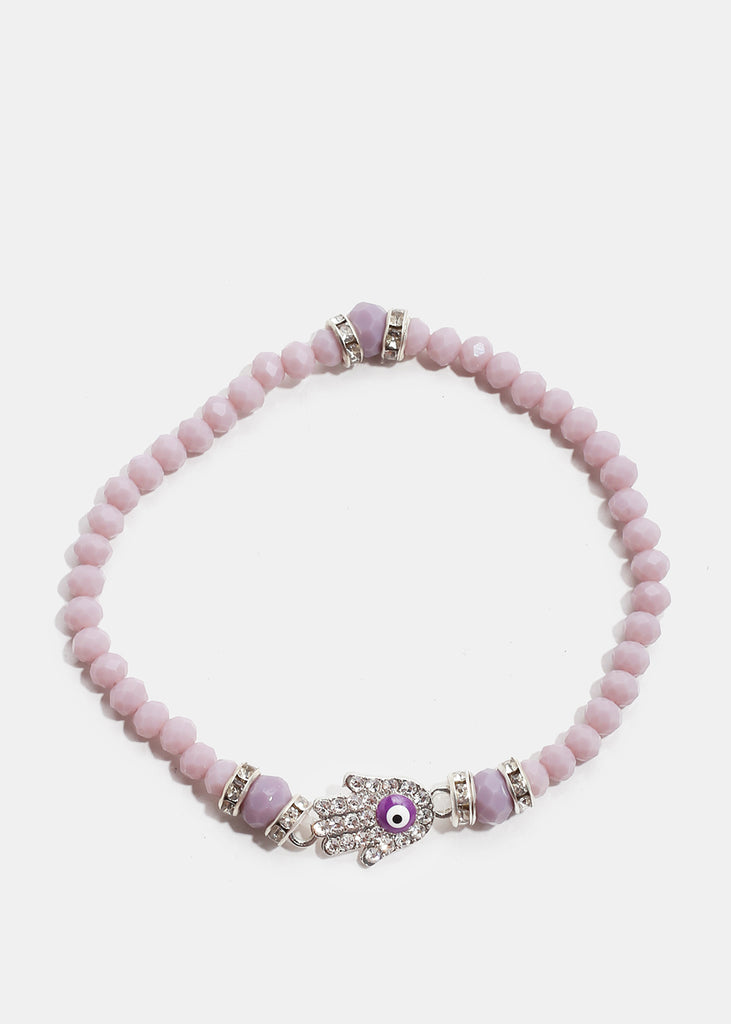 Hamsa Hand Bead Bracelet Purple/SIlver JEWELRY - Shop Miss A