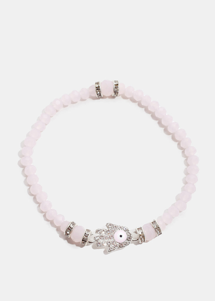 Hamsa Hand Bead Bracelet Pink/Silver JEWELRY - Shop Miss A