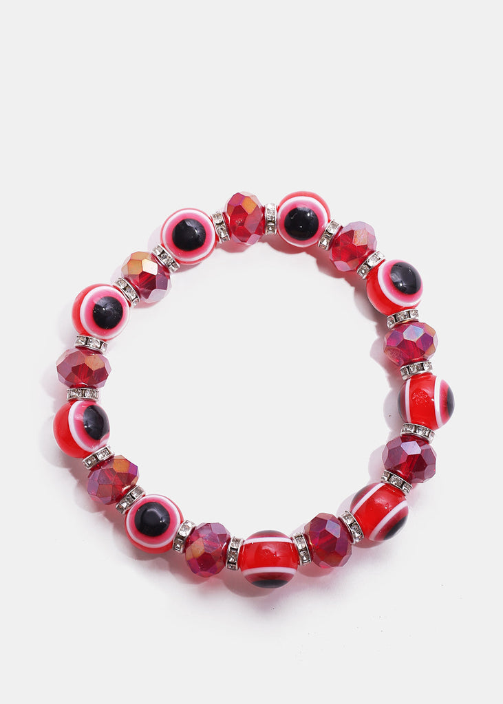 Dark Colored Evil Eye Bead Bracelet Red/Silver JEWELRY - Shop Miss A