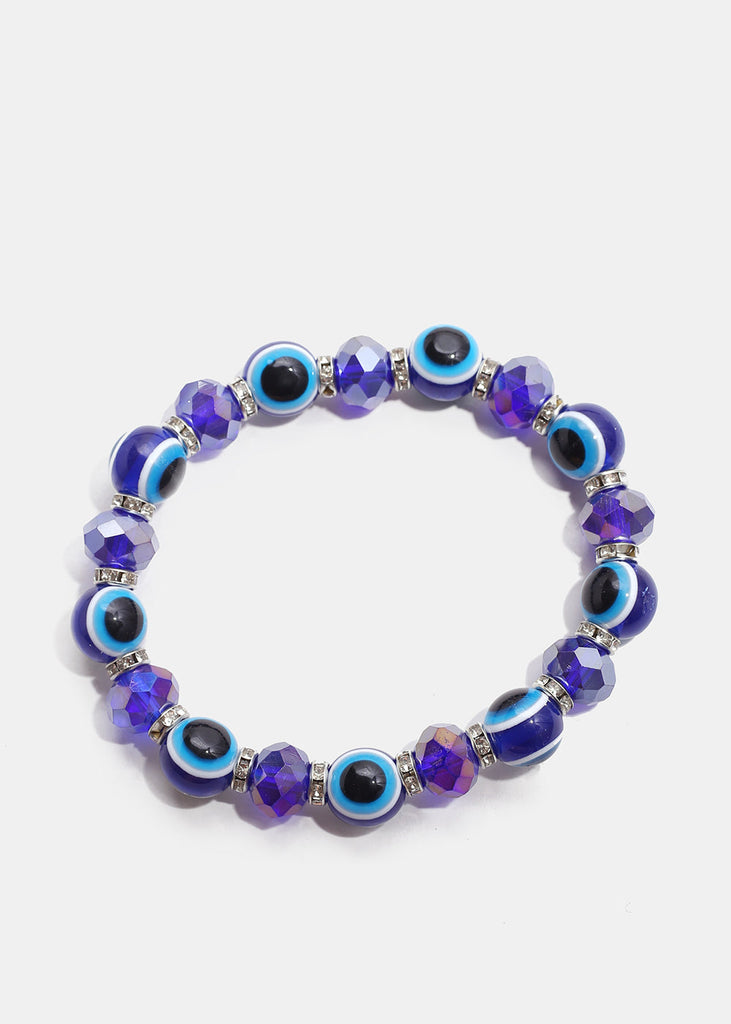 Dark Colored Evil Eye Bead Bracelet Blue/Silver JEWELRY - Shop Miss A