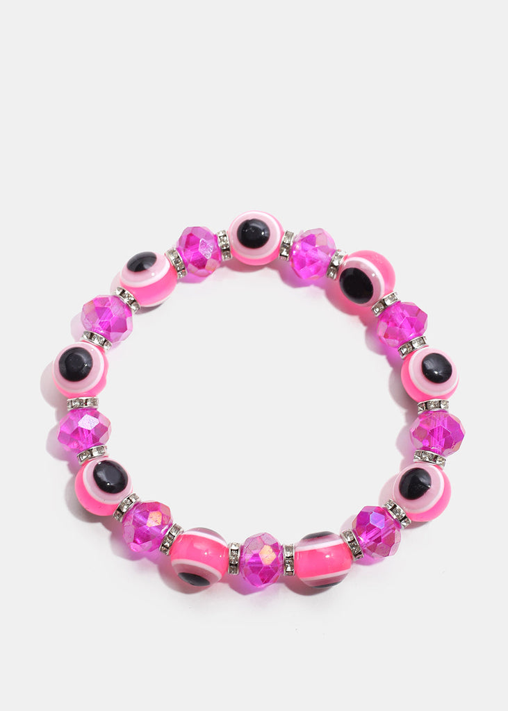 Dark Colored Evil Eye Bead Bracelet Pink/Silver JEWELRY - Shop Miss A