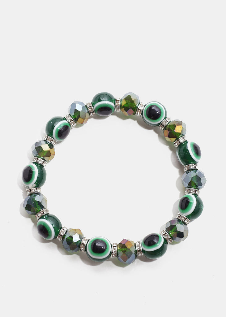 Dark Colored Evil Eye Bead Bracelet Green/Silver JEWELRY - Shop Miss A