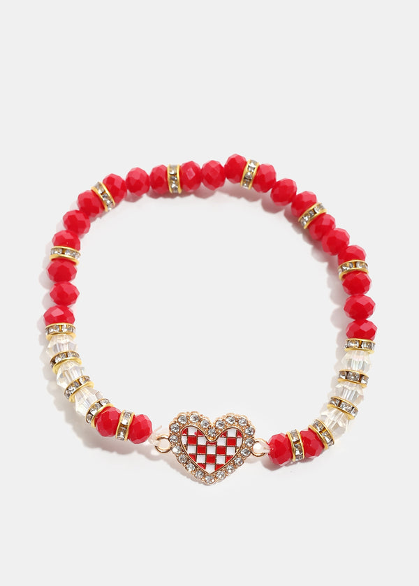 Checkered Heart Bead Bracelet G. Red JEWELRY - Shop Miss A