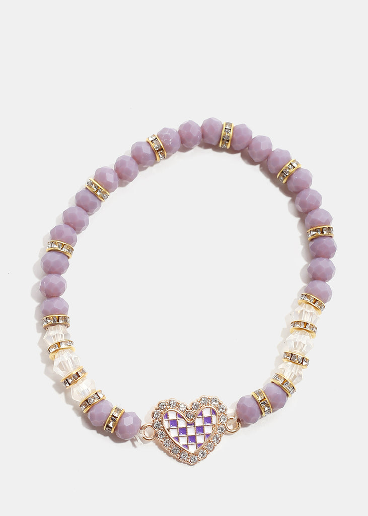 Checkered Heart Bead Bracelet G. Purple JEWELRY - Shop Miss A