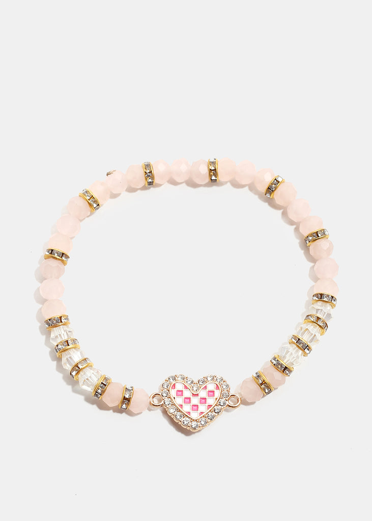 Checkered Heart Bead Bracelet G. PInk JEWELRY - Shop Miss A