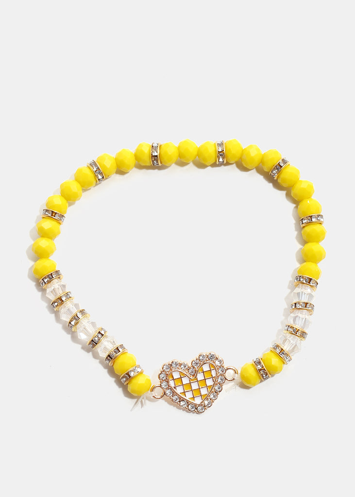 Checkered Heart Bead Bracelet G. Yellow JEWELRY - Shop Miss A