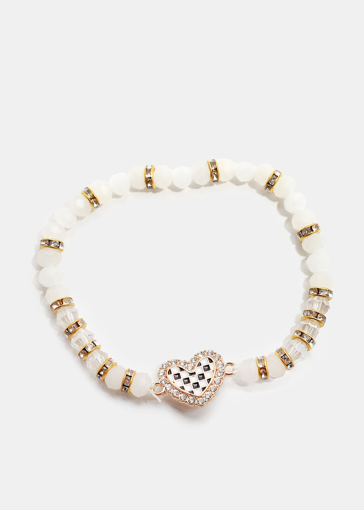 Checkered Heart Bead Bracelet G. White JEWELRY - Shop Miss A