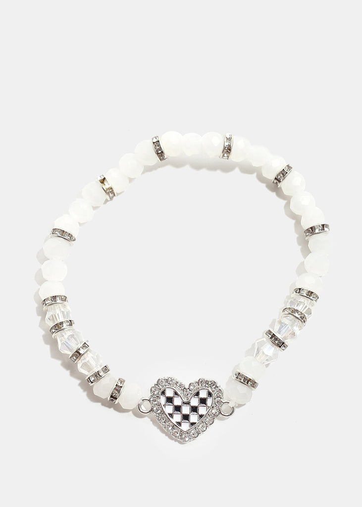 Checkered Heart Bead Bracelet S. White JEWELRY - Shop Miss A