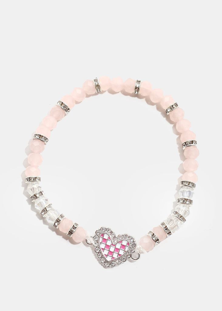 Checkered Heart Bead Bracelet S. Pink JEWELRY - Shop Miss A