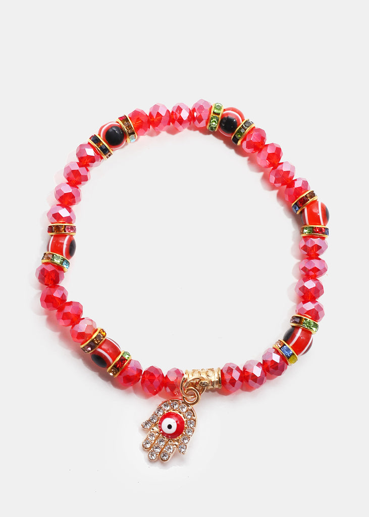 Red Hamsa Hand Bracelet with Multi Rhinestones Gold JEWELRY - Shop Miss A
