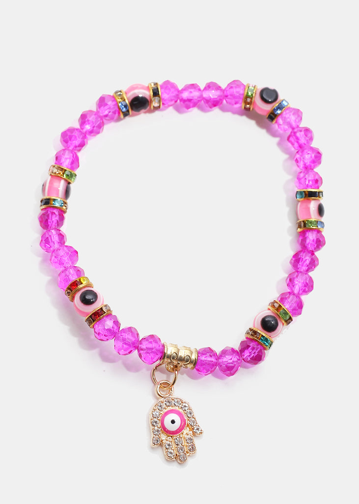 Hamsa Hand with Evil Eye Bead Bracelet G. Pink JEWELRY - Shop Miss A