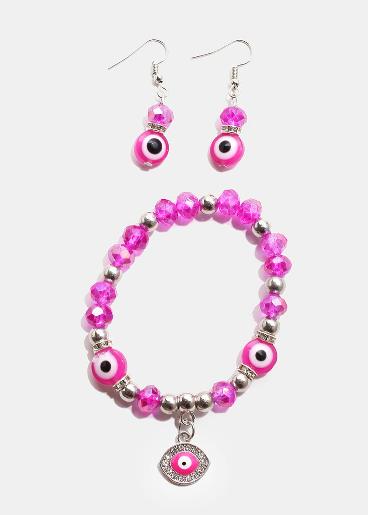 Colorful Evil Eye Bracelet & Earring Set S. Pink JEWELRY - Shop Miss A