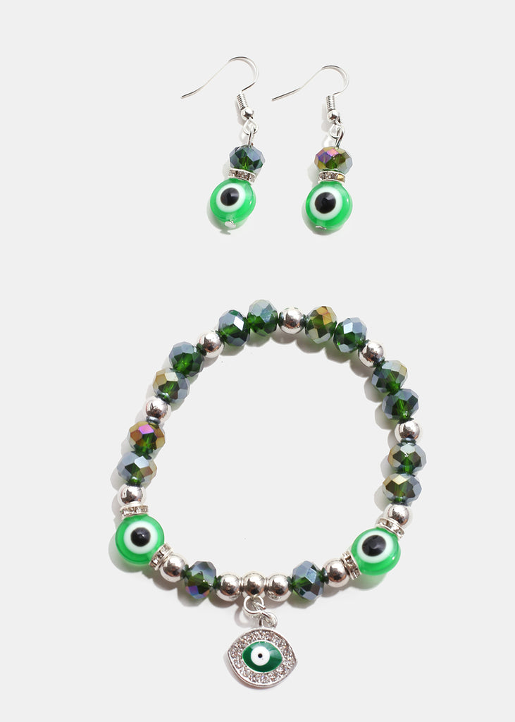 Colorful Evil Eye Bracelet & Earring Set S. Green JEWELRY - Shop Miss A