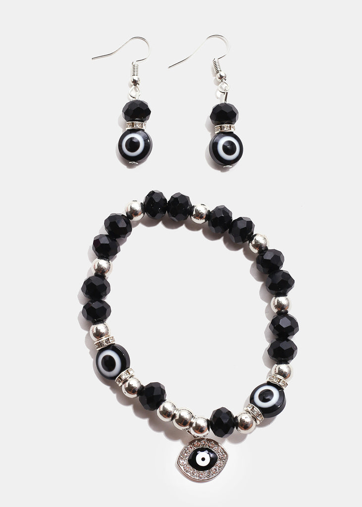 Colorful Evil Eye Bracelet & Earring Set S. Black JEWELRY - Shop Miss A