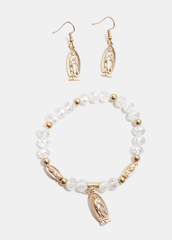 Rosary Bead Bracelet & Earring Set G. Clear JEWELRY - Shop Miss A
