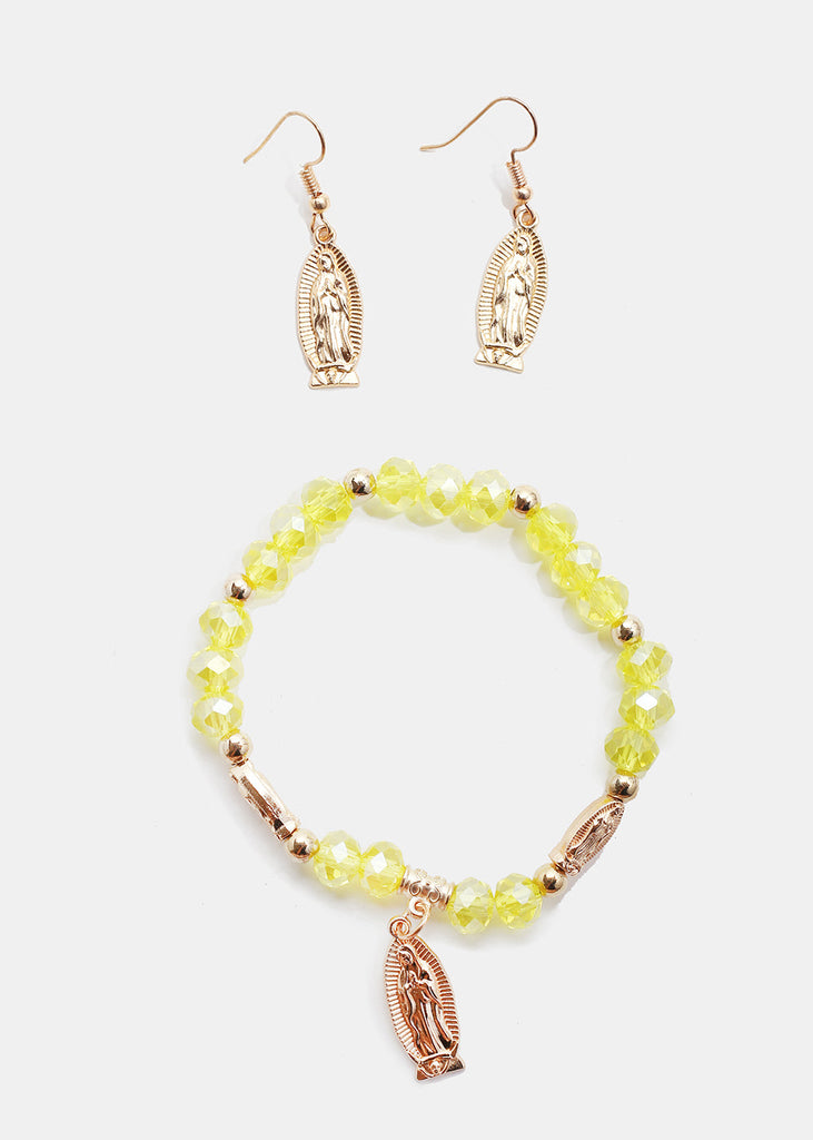 Rosary Bead Bracelet & Earring Set G. Yellow JEWELRY - Shop Miss A