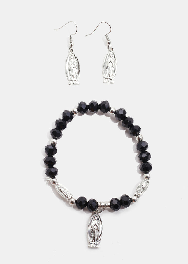 Rosary Bead Bracelet & Earring Set S. Black JEWELRY - Shop Miss A