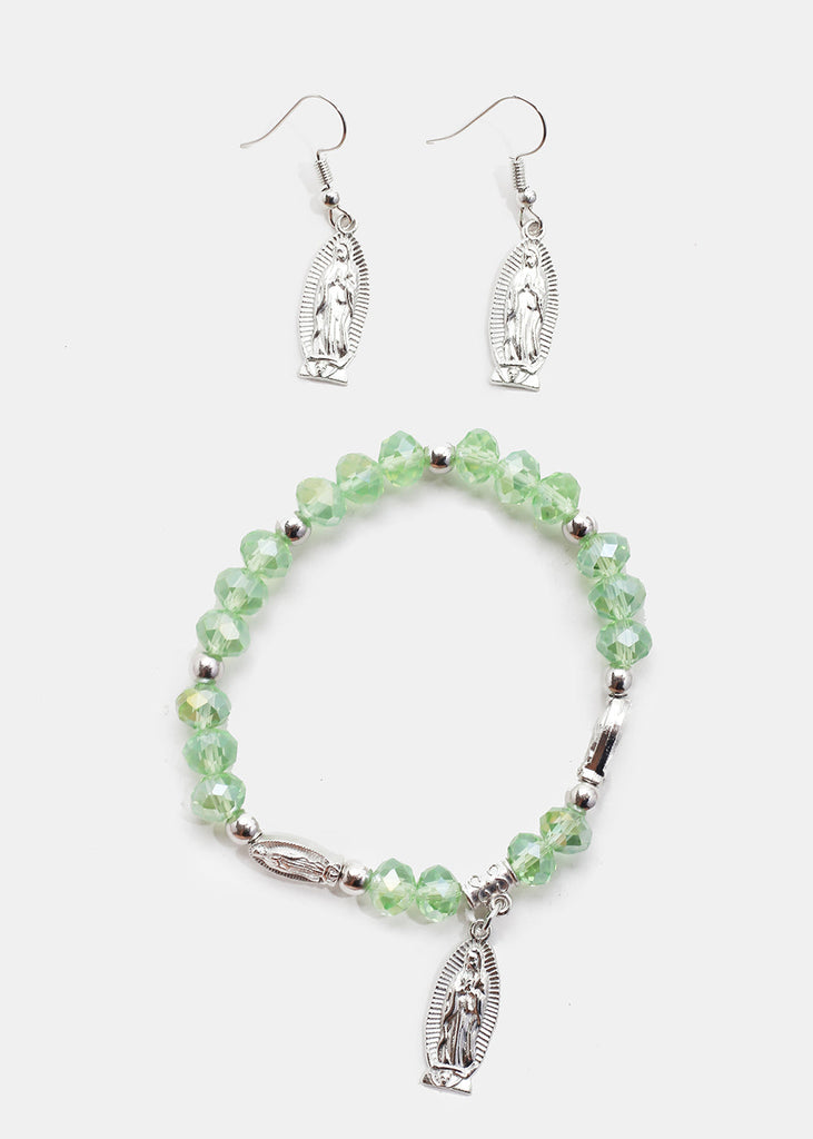 Rosary Bead Bracelet & Earring Set S. Green. JEWELRY - Shop Miss A