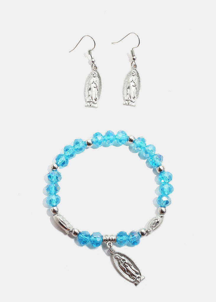 Rosary Bead Bracelet & Earring Set S. Blue JEWELRY - Shop Miss A